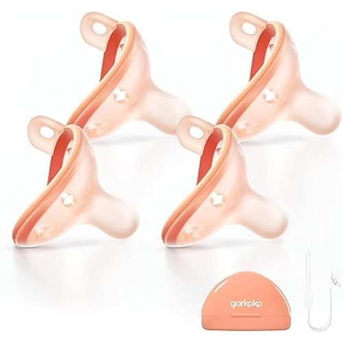 Garkoko Baby Pacifiers 0-6 Months, BPA-Free Silicone Nipple, Lightweight One-Piece Design, Set of 4, with a Pacifier Chain & Pacifier Case