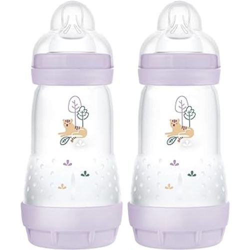 MAM Easy Start Anti-Colic Baby Bottle 9 oz, Medium Flow, Breastfeeding-Like Silicone Nipple Bottle, Reduces Colic, Gas, & Reflux, Easy-to-Clean, BPA-Free, Vented Baby Bottles for Newborns, 2+ Months