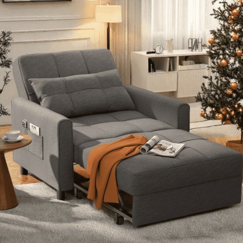 Lofka Recliner Chair Convertible Pull Out Couch for Living Room, Dark Gray, Best Gifts for Parents and Home