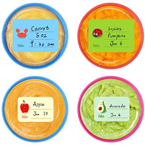240 PCS Baby Food Labels Set in 2 Sizes and 45 Designs Water Resistant for Food Containers, Jars