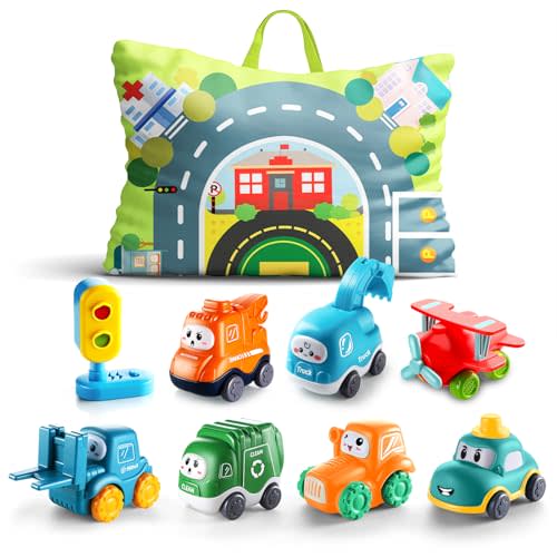 ALASOU Baby Cartoon Car Toys with Playmat/Storage Bag|1st Birthday Gifts for Toddler Age 1-2|Baby Toys for 1 2 3 Year Old Boy|1 2 Year Old Boy Gift for Infant 12-18 Month