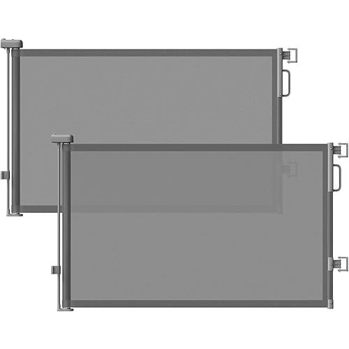 Retractable Baby Gates 2 Pack, 55" Wide Mesh Dog Gate Indoor, 34'' Tall Gate for Stairs Doorways Hallways Deck, Child Pet Safety Gate for Indoor Outdoor Home Use, Grey