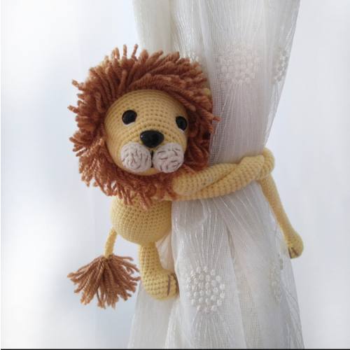 Safari Nursery Themed Animals Curtain Tie Back, Safari Animals Themed Nursery Decor, Amigurumi Elephant, Monkey, Giraffe, Lion Toy