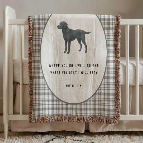 Woven Black Lab Nursery Blanket: 'Where You Go', Hunting Dog, Bible Verse