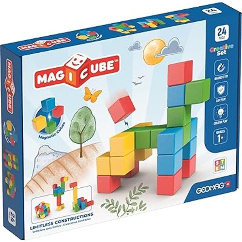 Geomag Magicube 24pcs Magnetic Blocks - Magnetic Building Blocks for Toddlers 1-3, Montessori Toys for 1+ Year Old, Autism Sensory Product, Magnets for Kids
