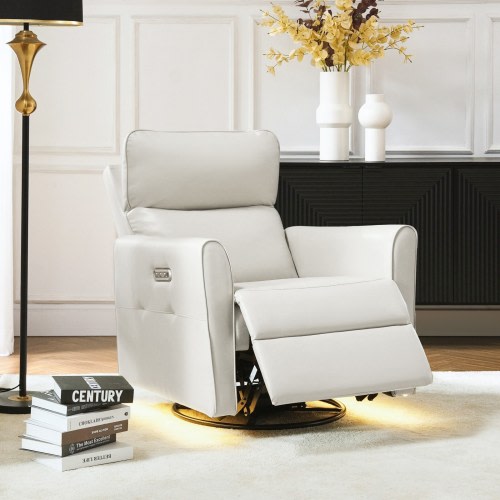 August Modern Faux Leather Swivel Glider Recliner with USB and Type-C Charging by HULALA HOME
