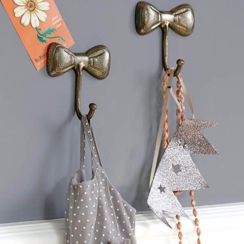 Little Bow Gold Metal Kids Wall Hook, Set of 3