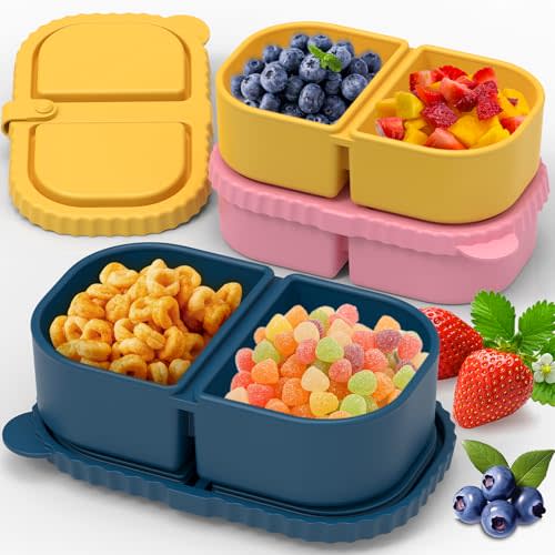 ICEROYCE 6 Pack Reusable Silicone Snack Containers with Lids, Mini Containers 2 Compartments, Portable Silicone Food Storage Box for Picnic, Lunch, Office (6)