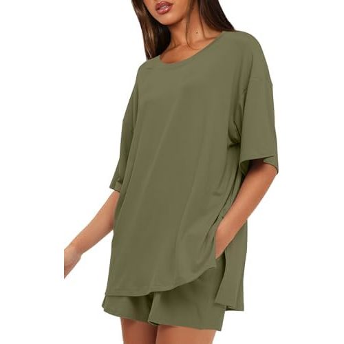 Darong Women's 2 Piece Lounge Set Short Sleeve Boxy T-shirt & Shorts Comfywear Summer Pajama Set Loungewear Set