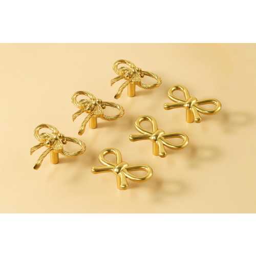 Gold Bow Drawer Handles, Art bows cabinet pulls knobs for Girls Brass dresser knobs handles custom engraved bows nightstand Furniture Knobs