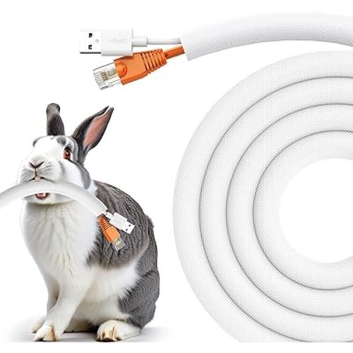 Dog and Cat Cord Protector 10ft - 3/8inch, Flexible Cable Sleeve for Easy Cord Management, Protects Cables from Pets Chewing, Ideal for USB, Power, Audio and Video Cords - White