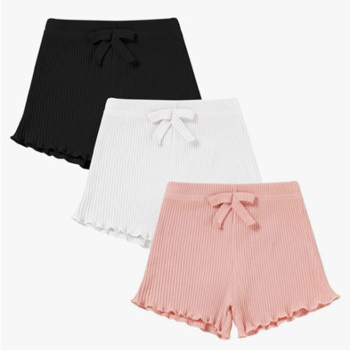 6-9month 3 Pack Baby Toddler Girl Shorts Ribbed Infant Girls Solid Color Soft Elastic Bow Waist Ruffle Summer Casual Shorts
