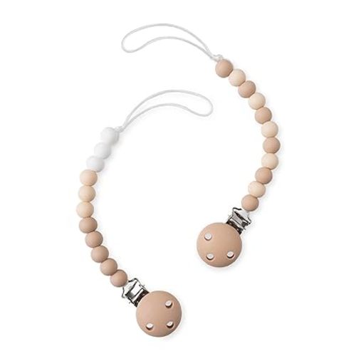 Comfy Cubs Pacifier Clips 2 Pack - 100% Food Grade Silicone Baby Pacifier Clips, BPA & PVC Free - CPSIA Certified, Lightweight and Flexible Baby Gifts - Beige, Light Beige & White