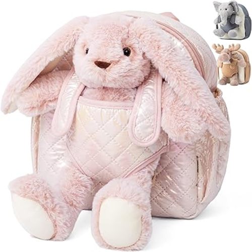 Moonkie Hug & Go™ Bunny Toddler Backpack – Soft Plush Bag with Detachable Toy for Girls Aged 2–4 | Perfect for Daycare | Travel & Birthday Gifts