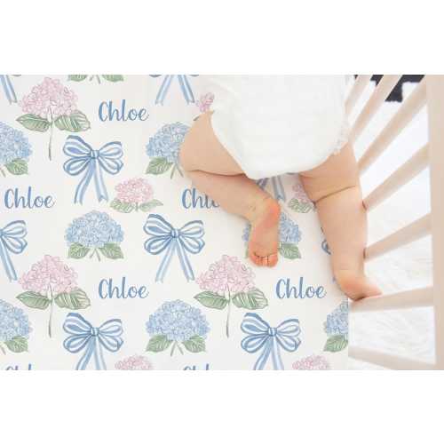 Blue Bows Personalized Crib Sheet