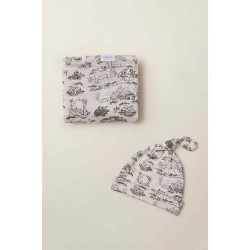 Charcoal Toile Swaddle + Hat Set