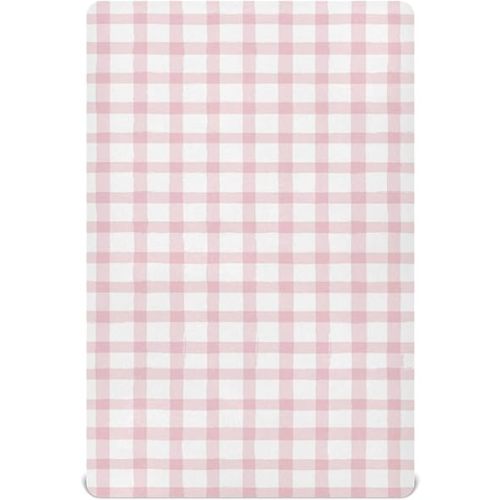 Pfrewn Fitted Crib Sheets for Girls Pink Tartan Plaid Baby Girl Soft Mini Crib Mattress Sheets Sweet Baby Girl Nursery Theme, 39x27IN