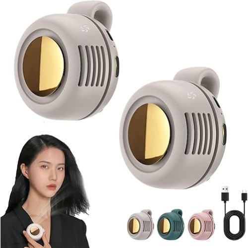 2 Pack Small Clip on Fan for Shirt & Waist, Portable Silent Mini Bladeless Electric Fan, 3 Speeds Hands-Free Neck Whirlwind Fan, for Outdoor & Travel & Office, Travel Accessories, Gift (White+White)