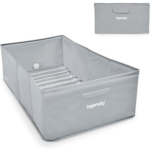 Ingenuity Tuckaway Toddler Folding Tub, Converts Shower to Tub, Folds to Store, Easy to Clean, No Assembly Required, Portable Baby Bathtub for Travel, 12M-5Y, Gray