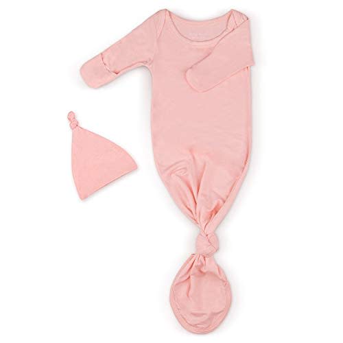 Newborn Baby Knotted Gown, Super Soft Silky Infant Long Sleeve Sleeper for Baby Girl and Boy Sleeping Bag with Hat