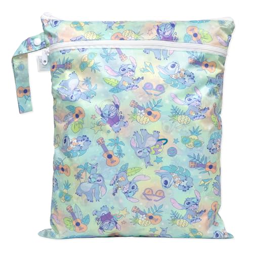 Bumkins Disney Waterproof Wet Dry Bag for Baby, Travel, Swimsuit, Cloth Diapers, Pump Parts, Pool, Beach, Gym Clothes, Toiletry, Hook to Stroller, Daycare, Zipper Reusable Wetdry Packing, Aloha Stitch