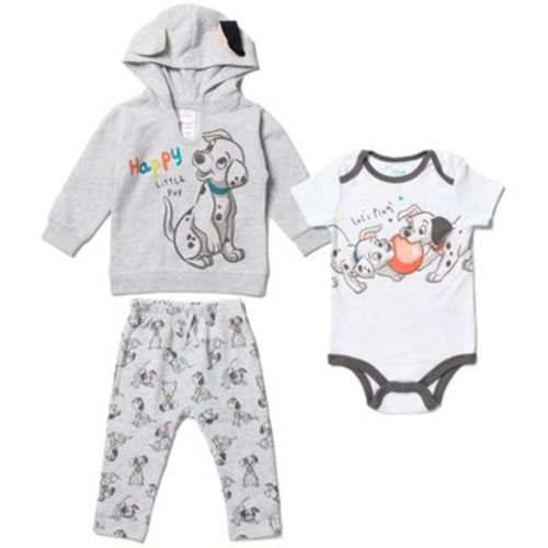 Disney 101 Dalmatians Baby Boy or Girl 3-Piece Hooded Sweatshirt Bodysuit and Joggers Outfit Grey 24 Months