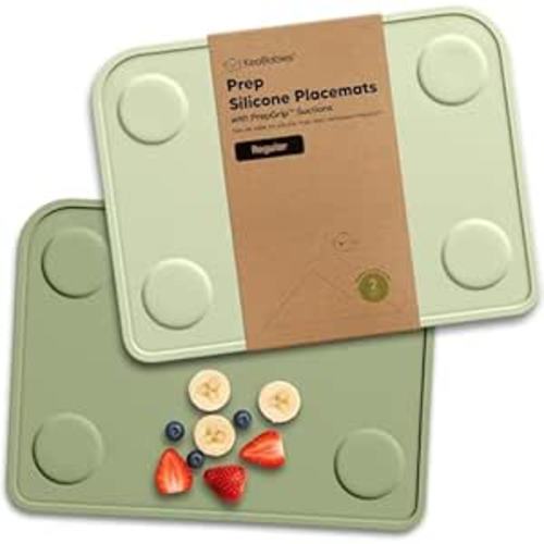 2pk Silicone Placemats for Toddlers, Kids - 12x9 Non Slip Suction Baby Silicone Placemat for Restaurants, Dining Table,Travel, Easy to Clean, Food Grade/BPA-Free, Small Baby Table Mat (Sage)