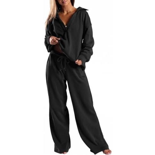 Fisoew Womens 2 Piece Lounge Sets Sweatsuit V Neck Pullover Pants Outfits