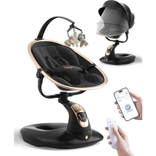 Baby Swing for Infants to Toddler, Electric Baby Swing with Sturdy Shield-Shaped Base, 180° Rotation Portable Infant Swing for Newborn Baby Boy Girl Up to 20 lbs, 5-Speeds & 12 Preset Lullabies, Black