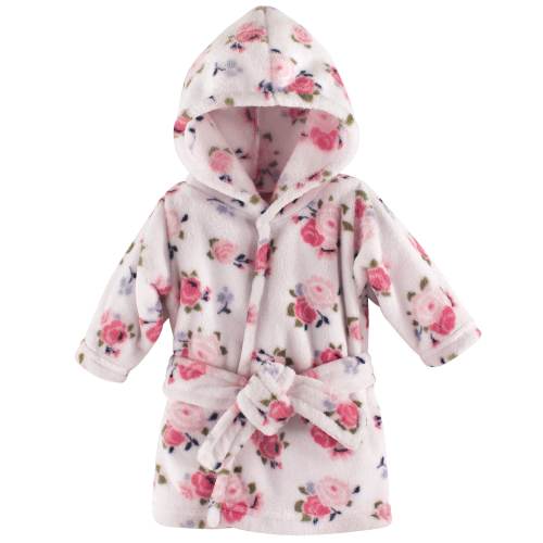Luvable Friends Baby Girl Plush Bathrobe, Floral, 0-9M - Floral - 0-9 Months