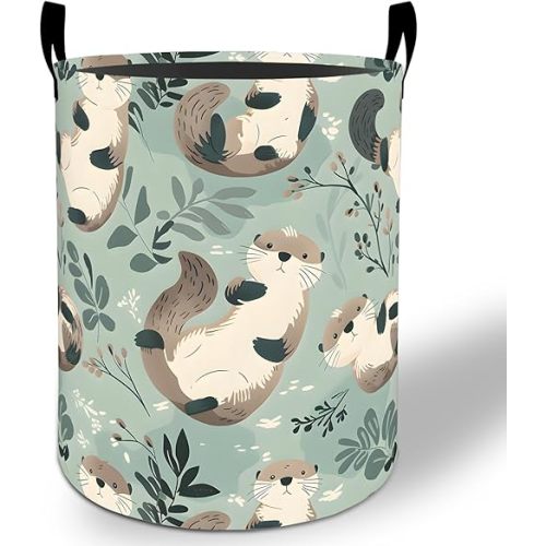 Otter Laundry Basket Hamper 19.7"x15.8", Cartoon Otter Foldable Waterproof Oxford Clothes Storage Bucket for Room Bathroom Bedroom Nursery Decor, Toy Organizer Bins Gifts for Kids Boys Girls