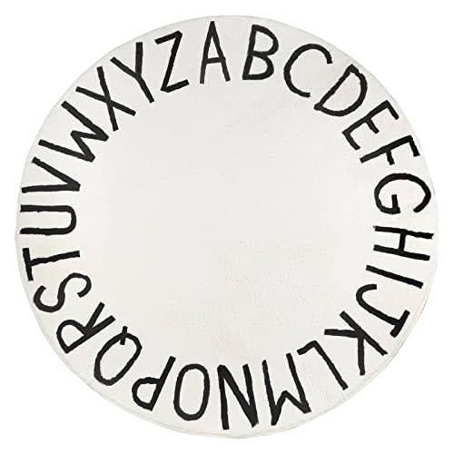 Topotdor Round Kids Play Rug Alphabet Nursery Area Rug Extra Large Soft Crawling Play Mat for Children Toddlers Bedroom (47 inch, Beige)
