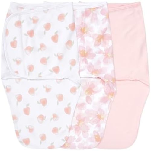 aden + anais Easy Swaddle Wrap, Newborn Wearable Swaddle Blanket, Adjustable Fasteners, 100% Cotton, 3 Pack, 0-3 Months, Garden Floral