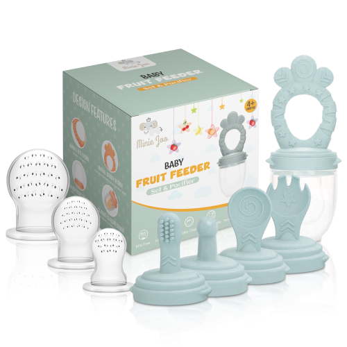Minie Joo Baby Fruit Feeder and Teether, 7-in-1, Silicone, Anti-Choke, Blue, 4-36 Months