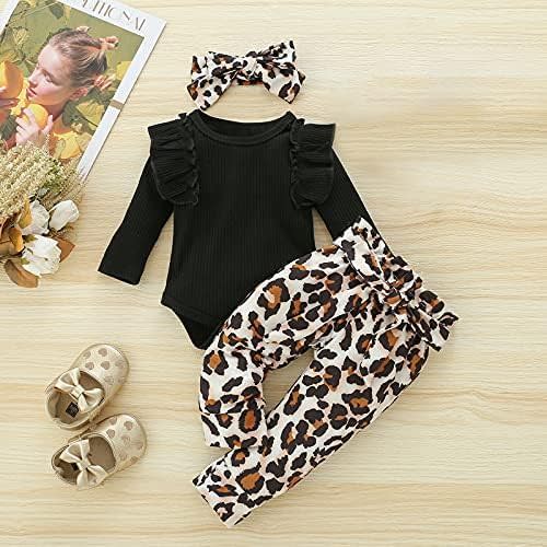 3Pcs Baby Girl Clothes Mama's Baby Long Sleeve Romper Infant Baby Leopard Outfits 0-18 Months