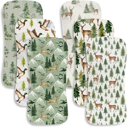6 Pack Baby Burp Cloths for Boys Girls, Soft Cotton Large Burp Rags for Newborns, Super Absorbent Spit-Up Cloths, Woodland Forest Deer and Pine Tree Design, Nursery Decor Gift Set 9.8X19.6 inches