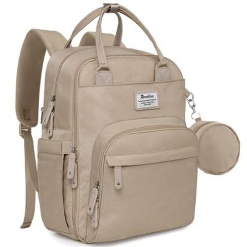 Ruvalino Large Diaper Bag Backpack, Multifunction Baby Changing Travel Bag with Insulated Pockets, Waterproof Backpack for Moms & Dads - Clay