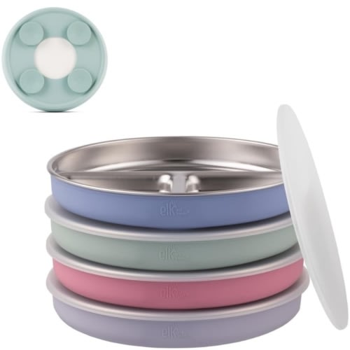 6.7"/16cm Porcelain White Divided Plates with Silicone Suction Sleeves