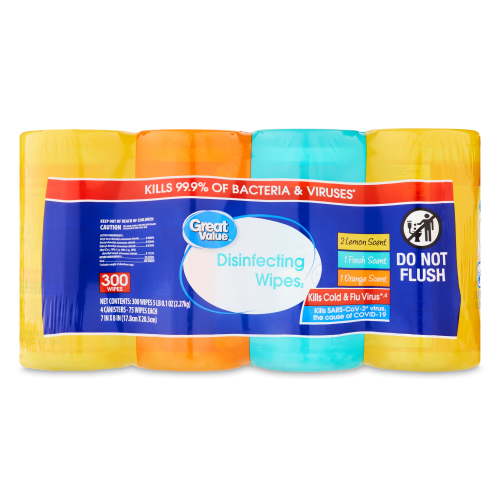 Great Value Disinfecting Wipes 300 Count 4 Pack for Cleaning and Sanitizing Hard Surfaces