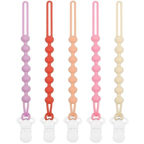 duludulu 5-Pack Silicone Pacifier Clip, One-Piece Silicone Pacifier Holder Clip for Boys & Baby Girl Binky Clips Rust-Free Holders Unisex Newborns Shower Birthday Gifts (Pink-A)