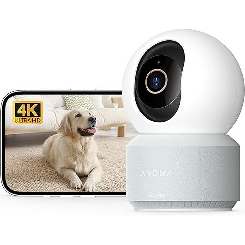 Anona cámara Pano 4K UHD para interiores, cámara de seguridad para mascotas/perros/bebés con aplicación para teléfono, panorámica 360°, Wi-Fi 6 de doble banda 2.4G/5G, seguimiento automático