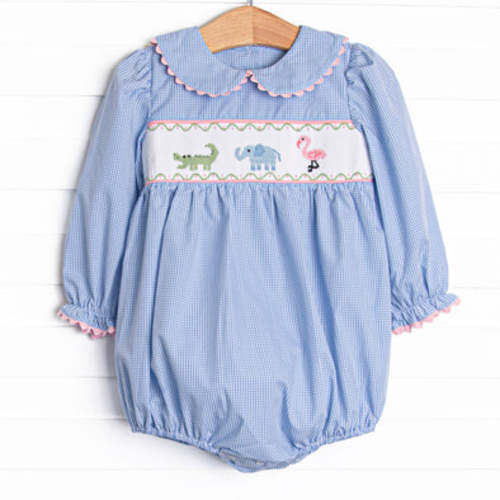 Zoo Park Pals Smocked Girl Bubble, Blue – Stitchy Fish