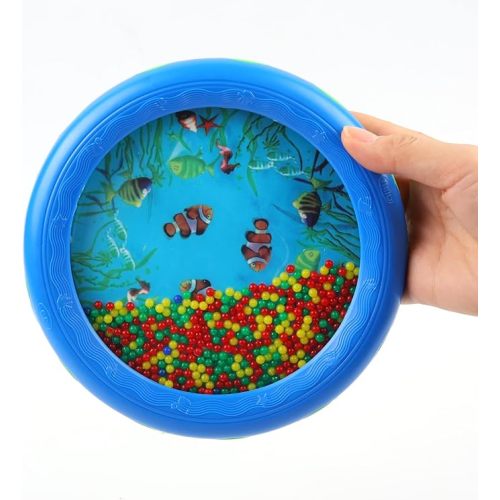 Ocean Drum Wave Bead Drums Gentle Sea Sound Music Gift Musical Educational Sea Sound Drum Tool for Kid Child Baby (Blue)