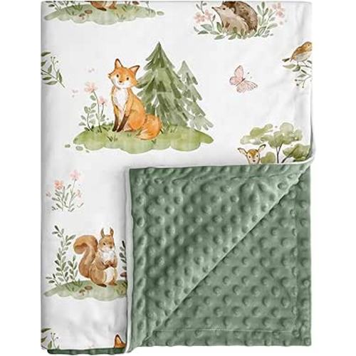 Baby Blanket for Boys Girls, Super Soft Double Layer Minky Dot Blanket with Woodland Animals, 30x40 Inch Lightweight Dotted Backing for Infant Toddler Nursery Crib, Sensory Security Throw