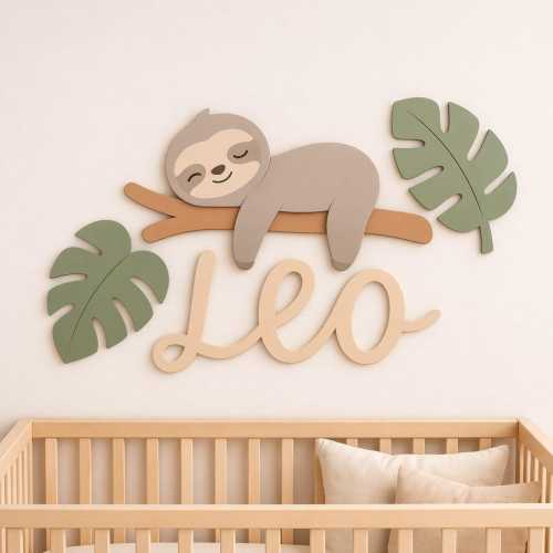 Personalized Sloth Name Sign, Jungle Nursery Decor, Cute Baby Wall Art