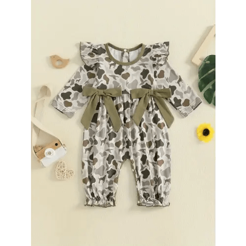 baby girl fall romper long sleeve green/brown/beige camo - Temu