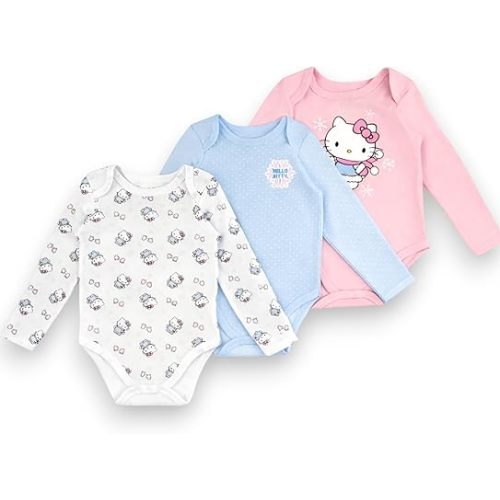 Hello Kitty Baby Girls’ 3-Pack Bodysuit – Infant Cotton Onesies Clothing Set
