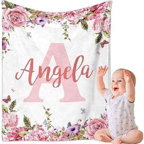 Corissy Ships Next Day, Personalized Baby Blankets, Custom Baby Blanket with Name for Girls,Gift for Chrismas Birthday Memorial Day, Customized Flannel Blanket for Kids Adults 30"X40"