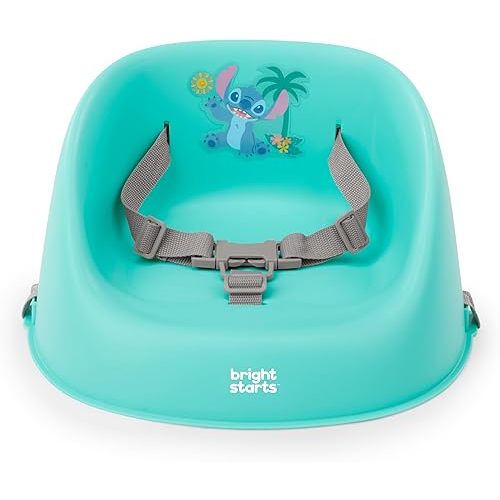 Bright Starts Disney Stitch My Spot Easy-Clean Baby Booster Feeding Chair, 3-Point Harness, Washable Removable Straps, Blue