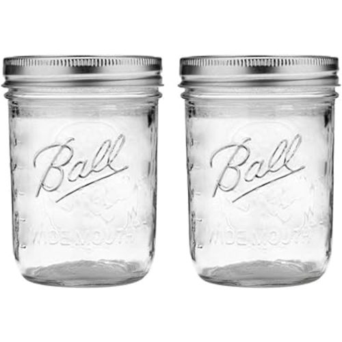 Ball Jar with Lid and Band - Pick Your Size and Color (Clear, Wide Mouth Pint - 16 oz.) Pack Of 2
